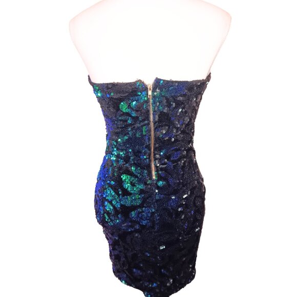 REVAMPED Dark Siren Iridescent Sequin Strapless Mini Cocktail Dress - XS - Picture 4 of 11